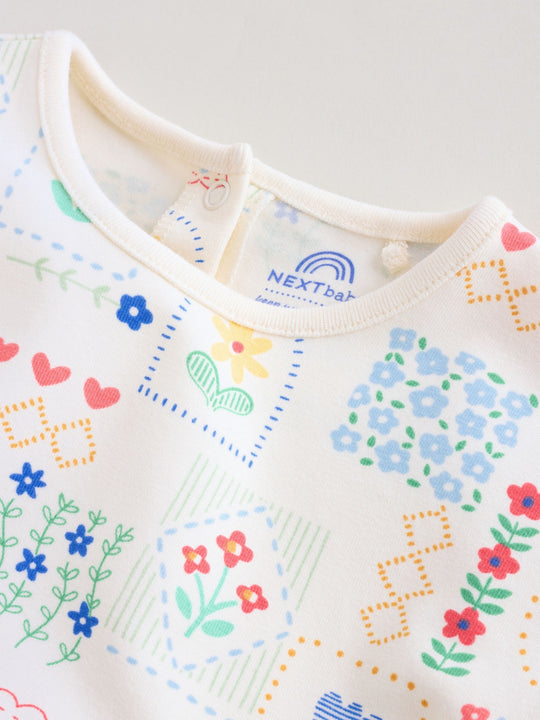Red and White Embroidered Patterned Jersey Baby Rompers 3 Pack