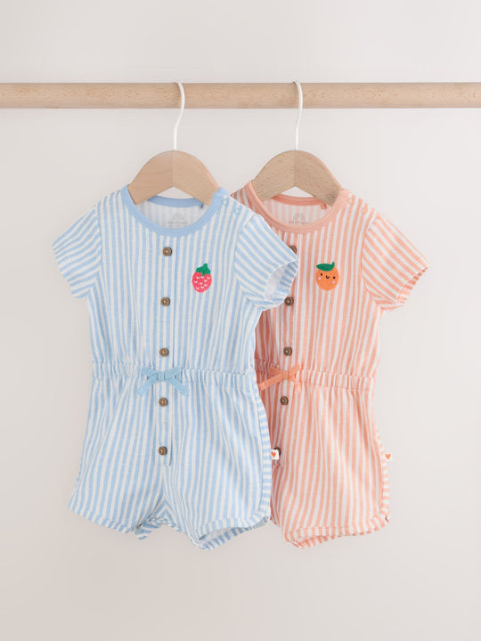 Blue and Orange Striped Jersey Sport Rompers 2 Pack