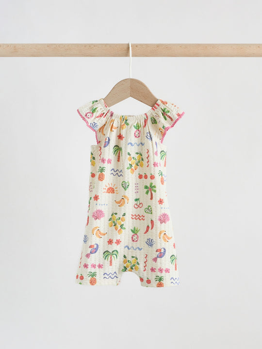Natural/Coral Fruit Printed Textured Jersey Baby Rompers 2 Pack