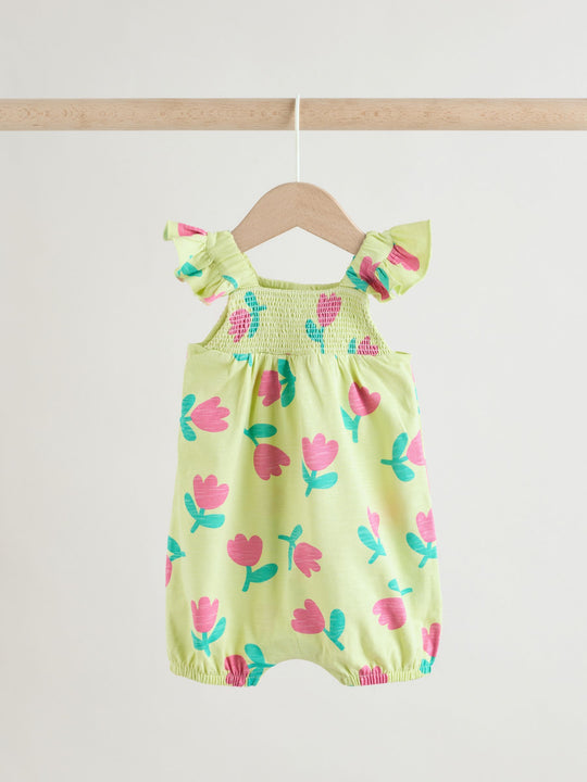 Purple and Green Floral 2 Pack Smocked Smocked Baby Rompers 2 Pack