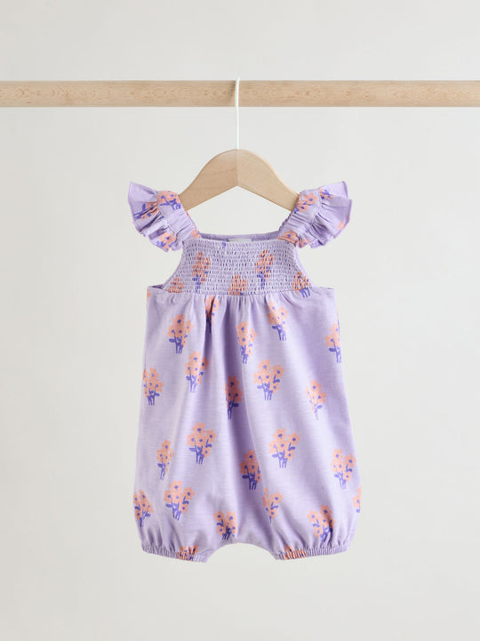 Purple and Green Floral 2 Pack Smocked Smocked Baby Rompers 2 Pack