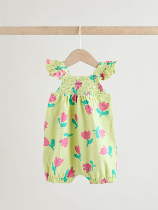 Purple and Green Floral 2 Pack Smocked Smocked Baby Rompers 2 Pack