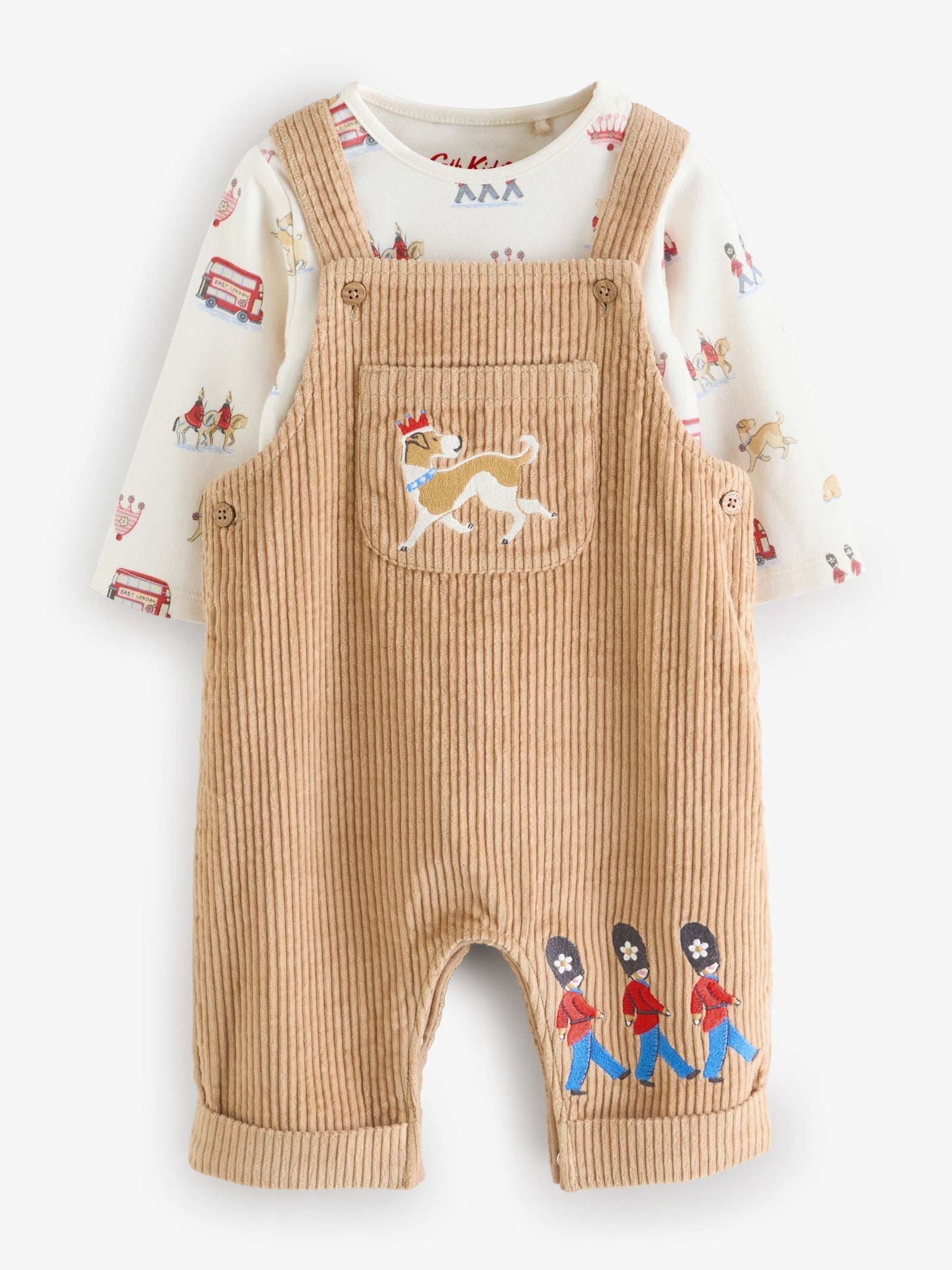 Tan Brown Cath Kidston Cord Dungaree and Bodysuit Set