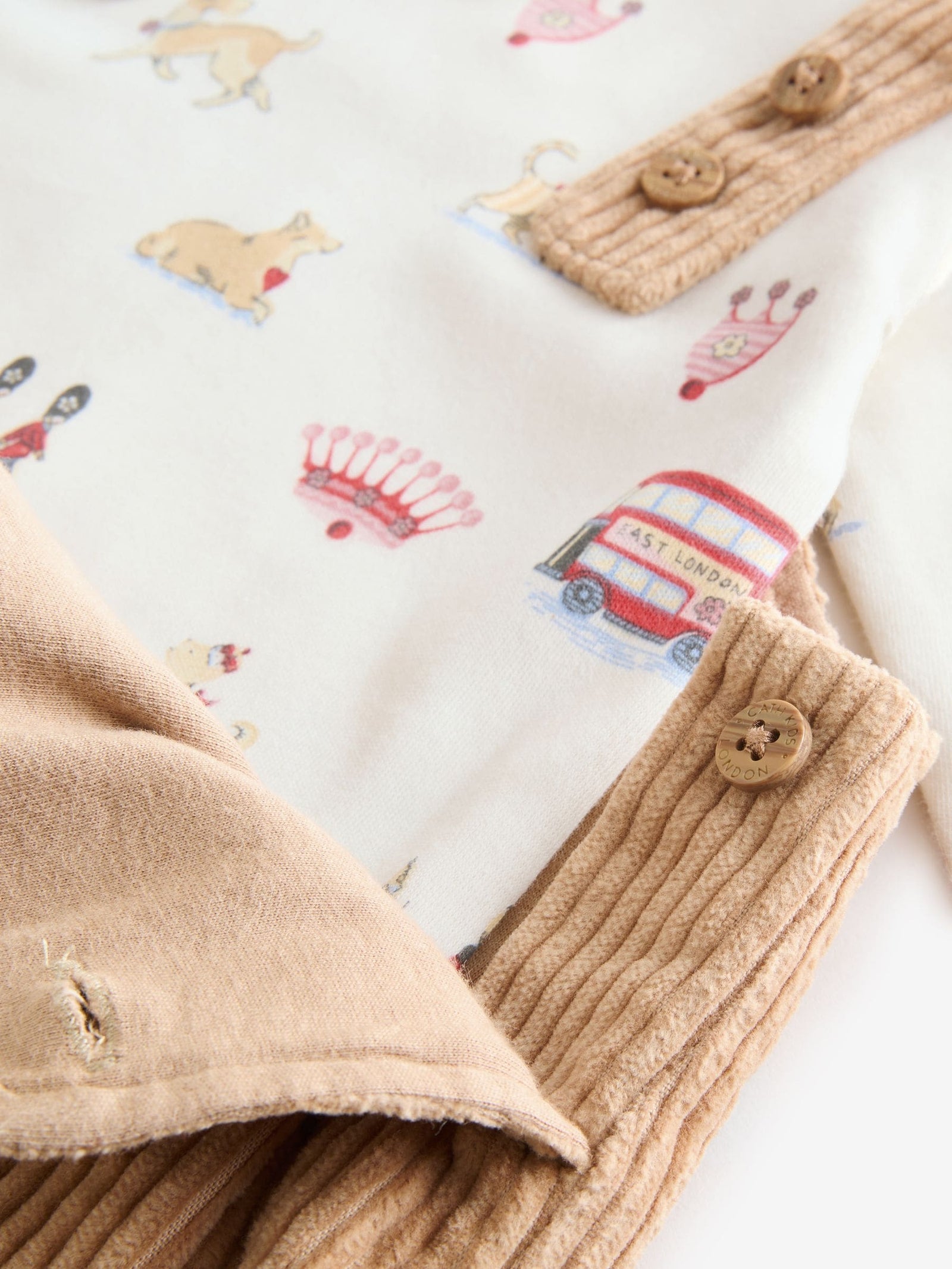 Tan Brown Cath Kidston Cord Dungaree and Bodysuit Set