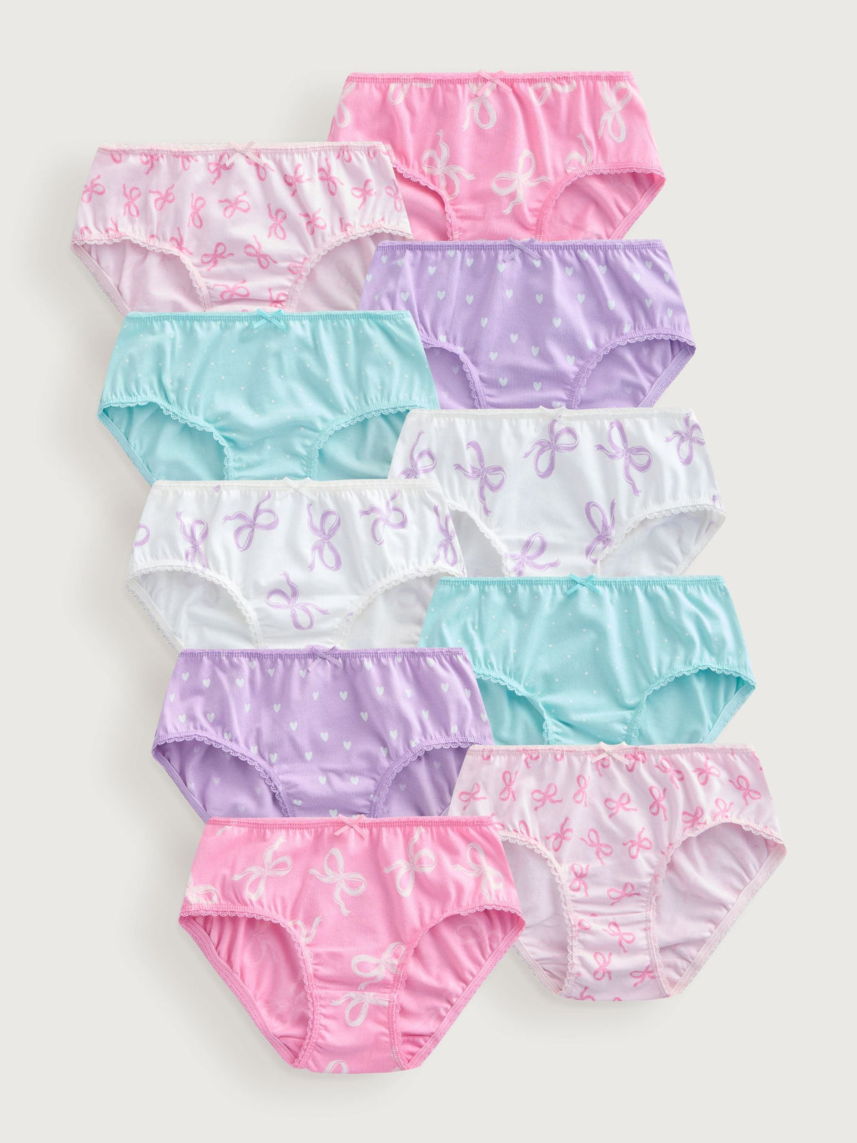 Pink/ Purple Bow Briefs 10 Pack (1.5-16yrs)