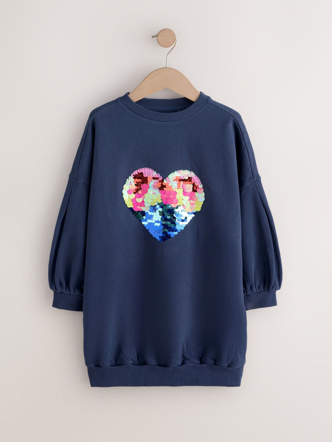 Navy Sequin Heart Jumper Dress (3-16yrs)