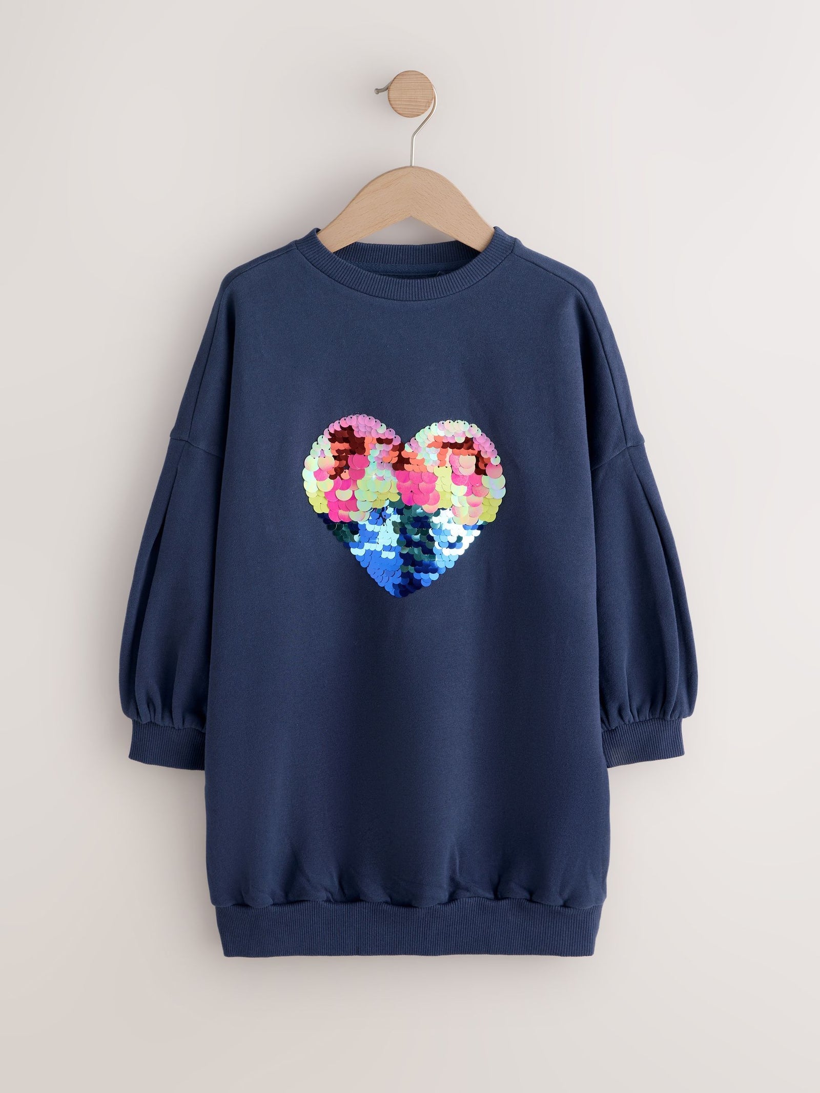 Navy Sequin Heart Jumper Dress (3-16yrs)