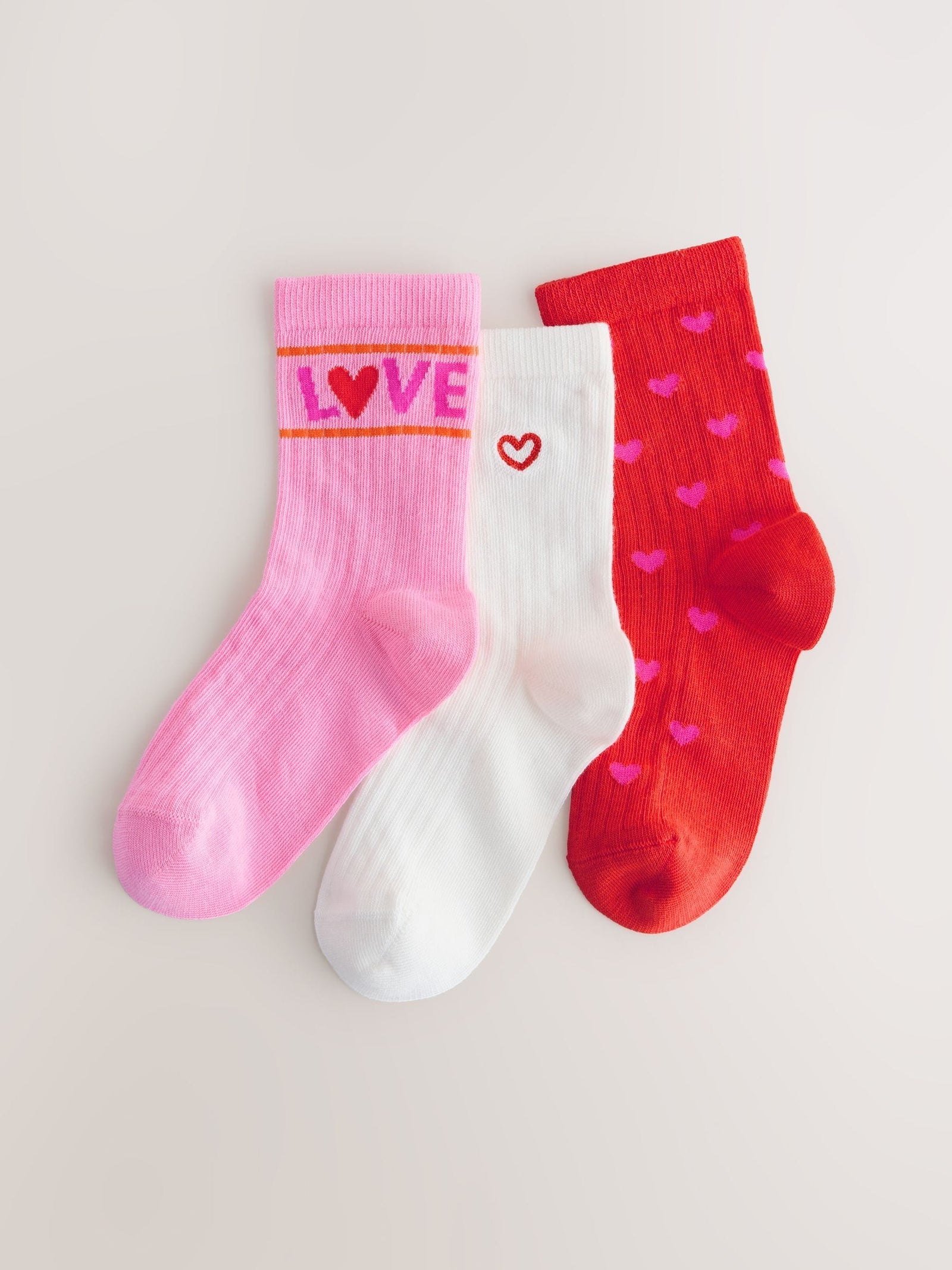 Pink/Red Cotton Rich Ribbed Ankle Socks 3 Pack