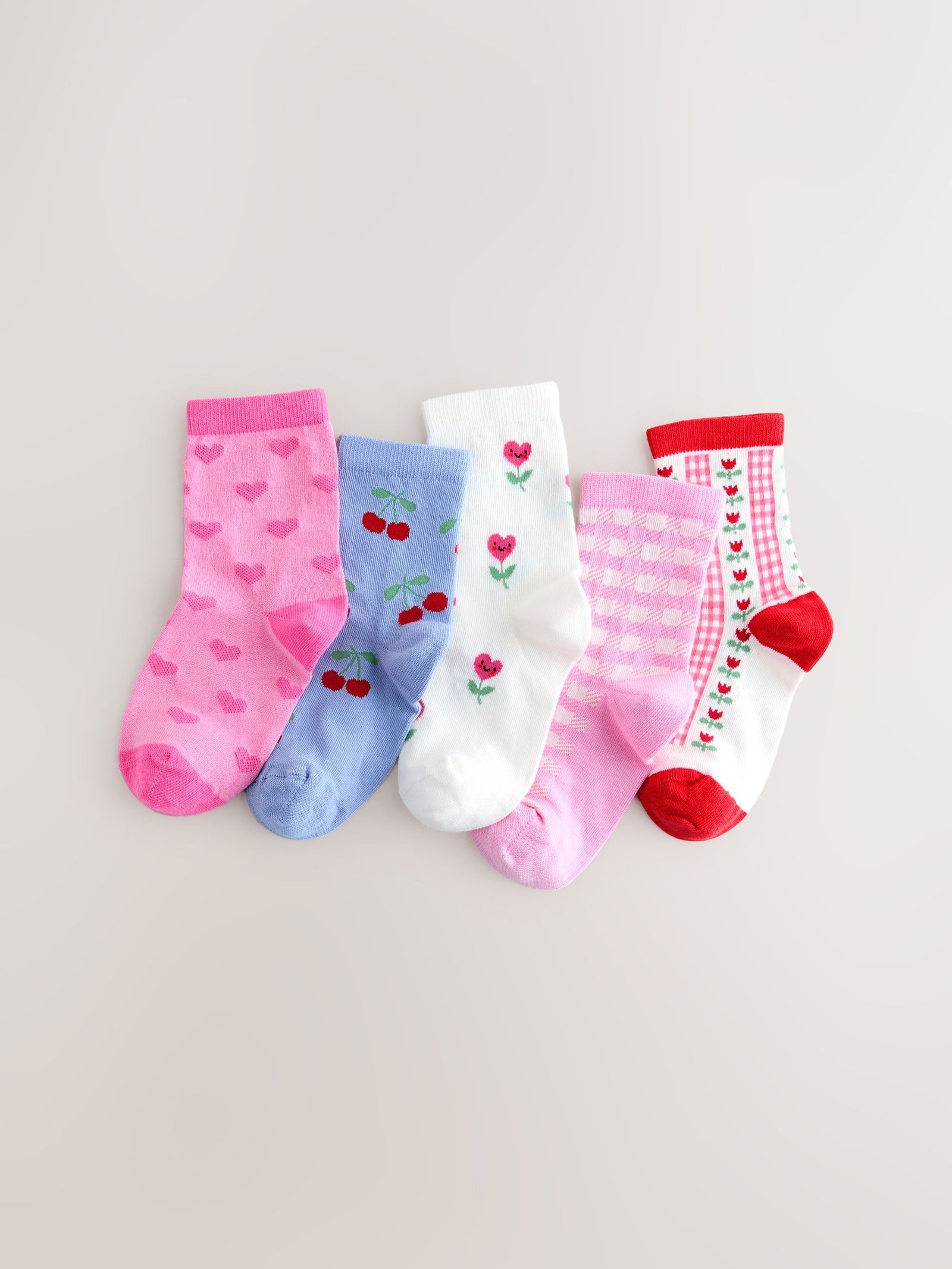 Pink Cotton Rich Cherry Ankle Socks 5 Pack