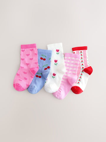 Pink Cotton Rich Cherry Ankle Socks 5 Pack