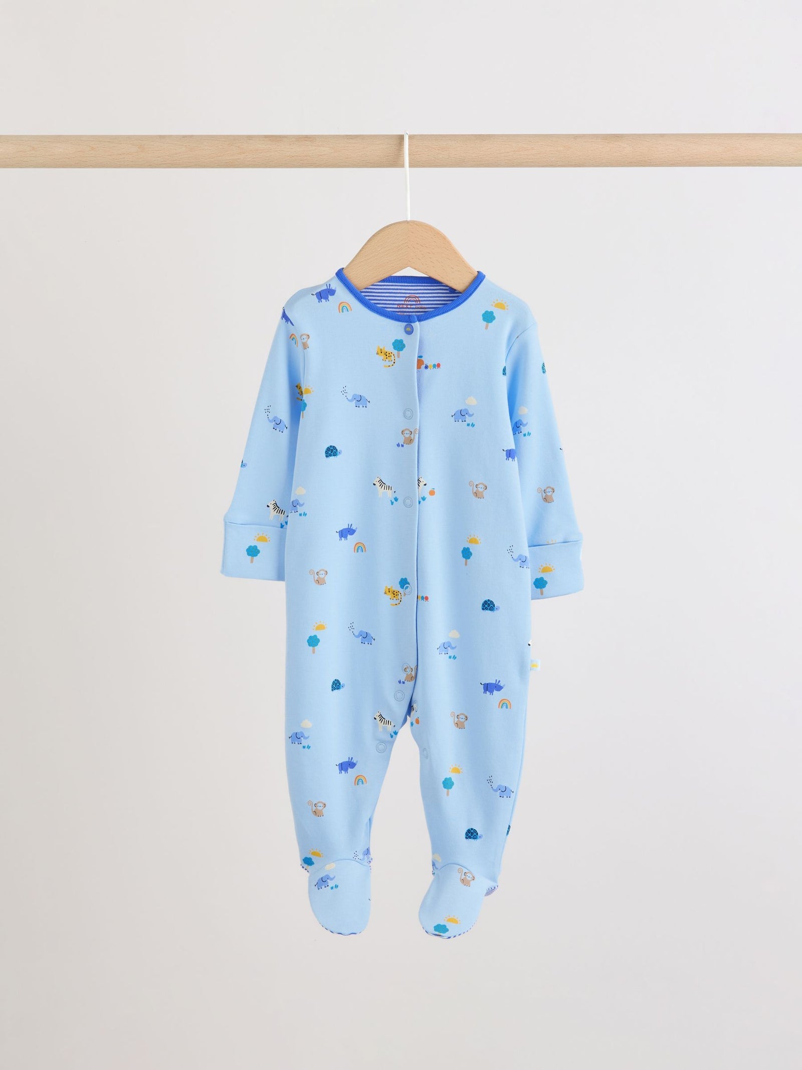 Blue Safari Baby Sleepsuits 3 Pack