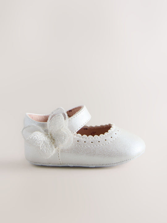 White Shimmer Butterfly Mary Jane Baby Shoes (0-18mths)