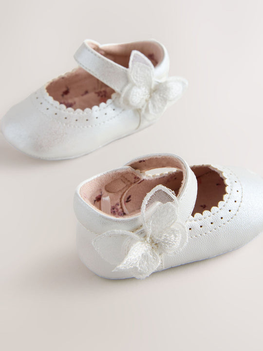 White Shimmer Butterfly Mary Jane Baby Shoes (0-18mths)