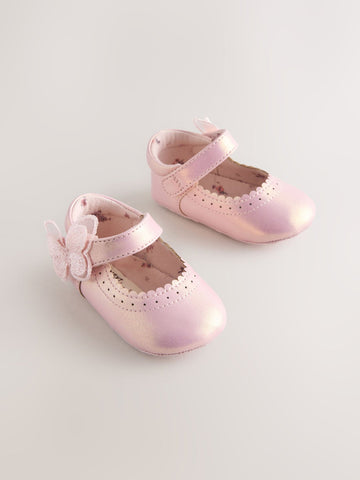 Pink Shimmer Butterfly Mary Jane Baby Shoes (0-18mths)