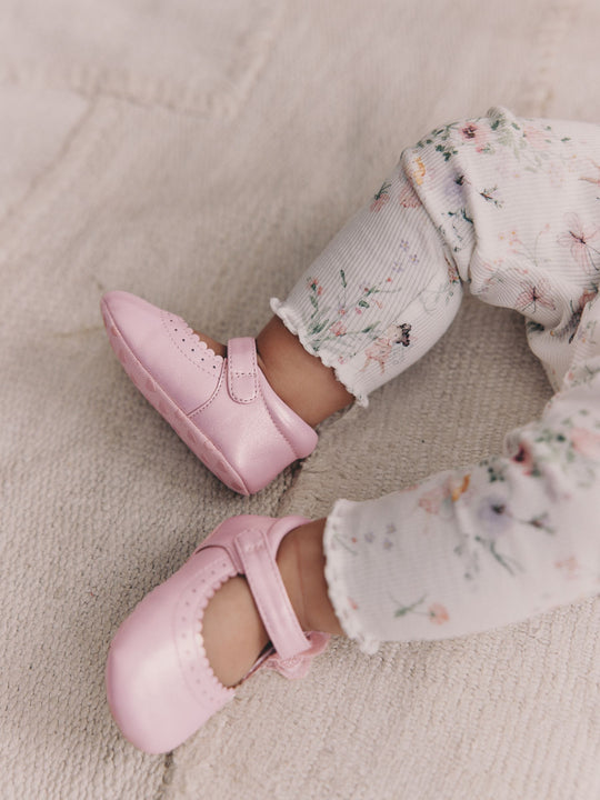 Pink Shimmer Butterfly Mary Jane Baby Shoes (0-18mths)