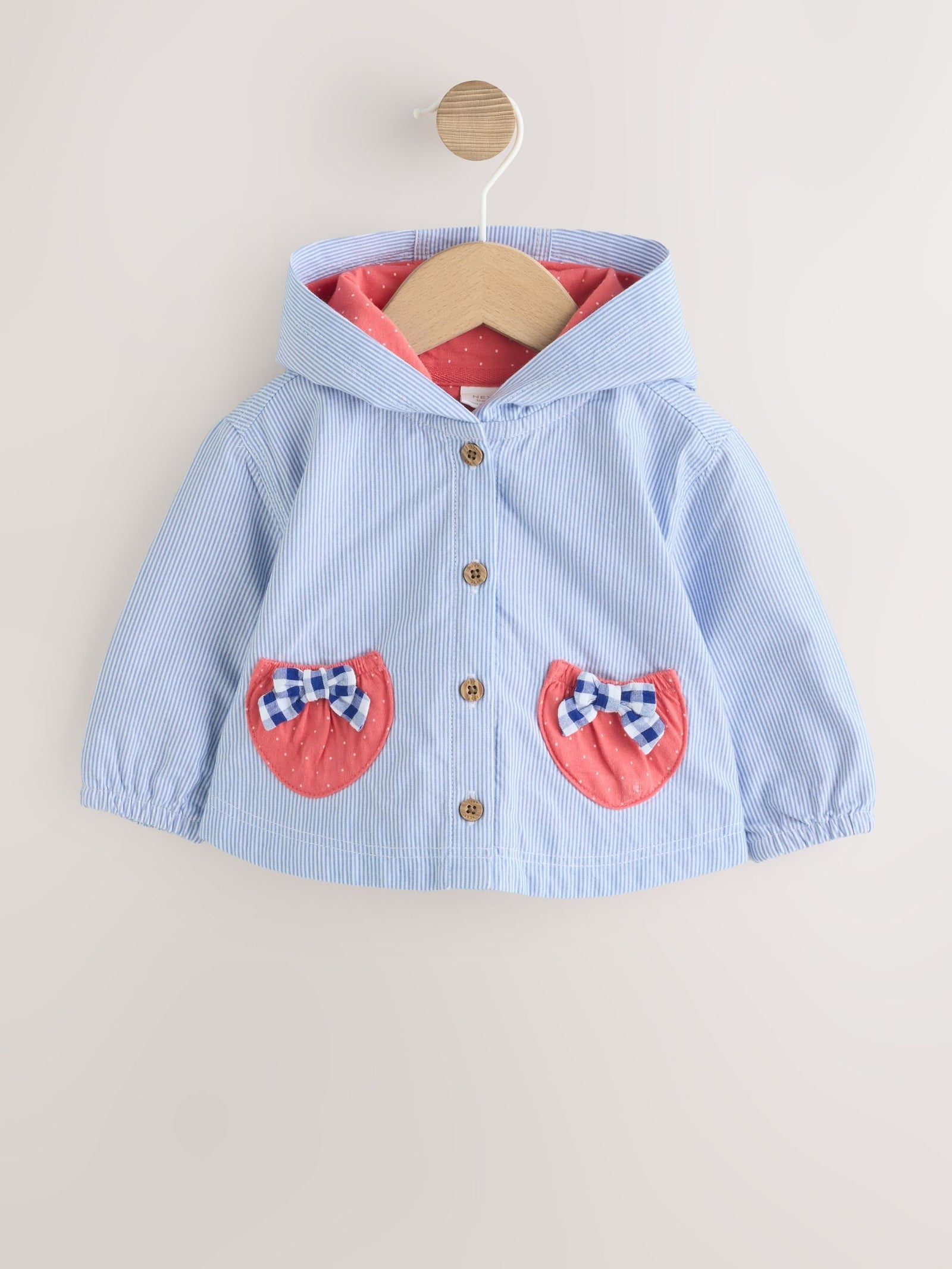 Blue Striped Strawberry Pocket Baby Hooded Jacket (0mths-2yrs)