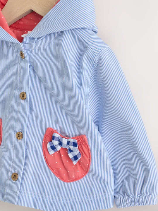Blue Striped Strawberry Pocket Baby Hooded Jacket (0mths-2yrs)