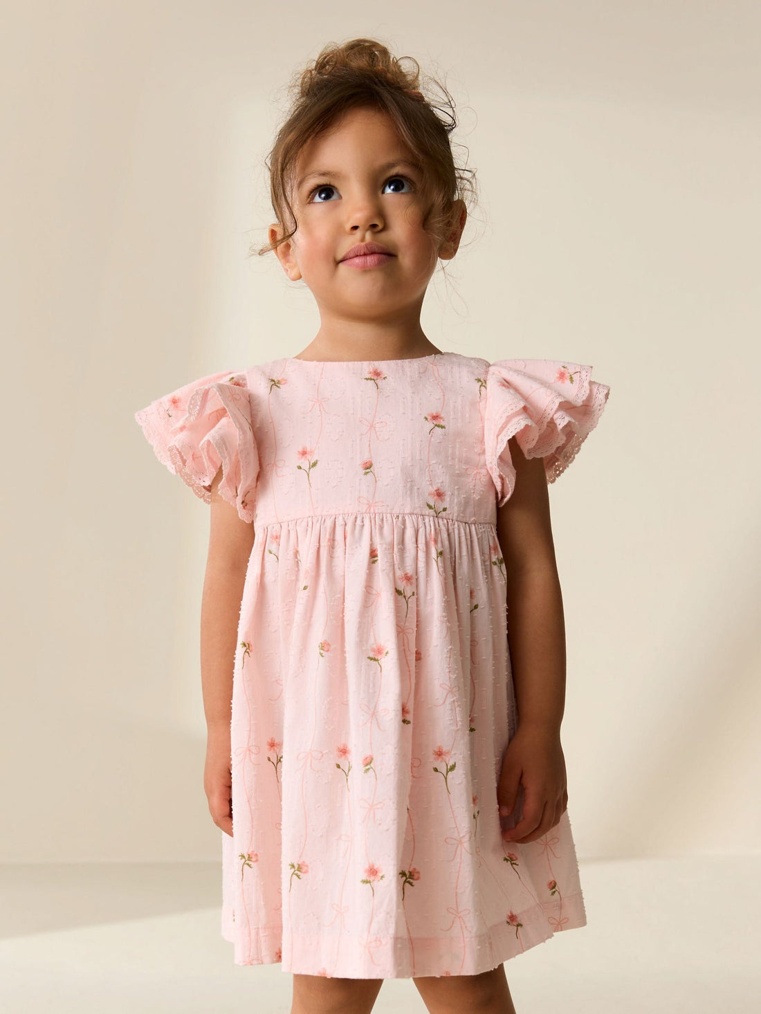 Pink Print Angel Sleeve Dress (3mths-8yrs)
