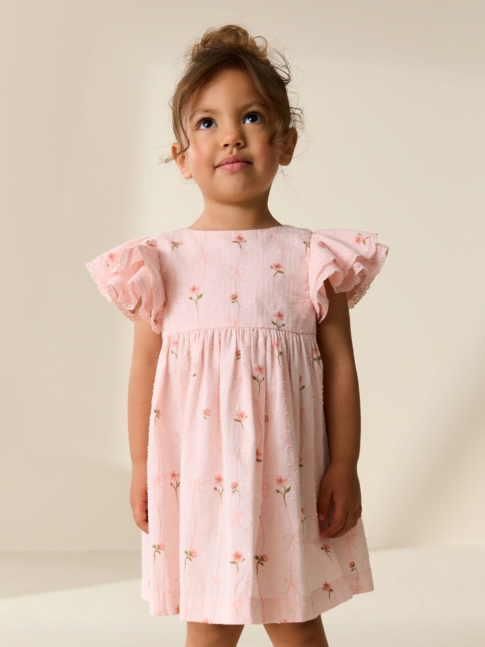 Pink Print Angel Sleeve Dress (3mths-8yrs)