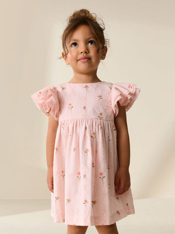 Pink Print Angel Sleeve Dress (3mths-8yrs)
