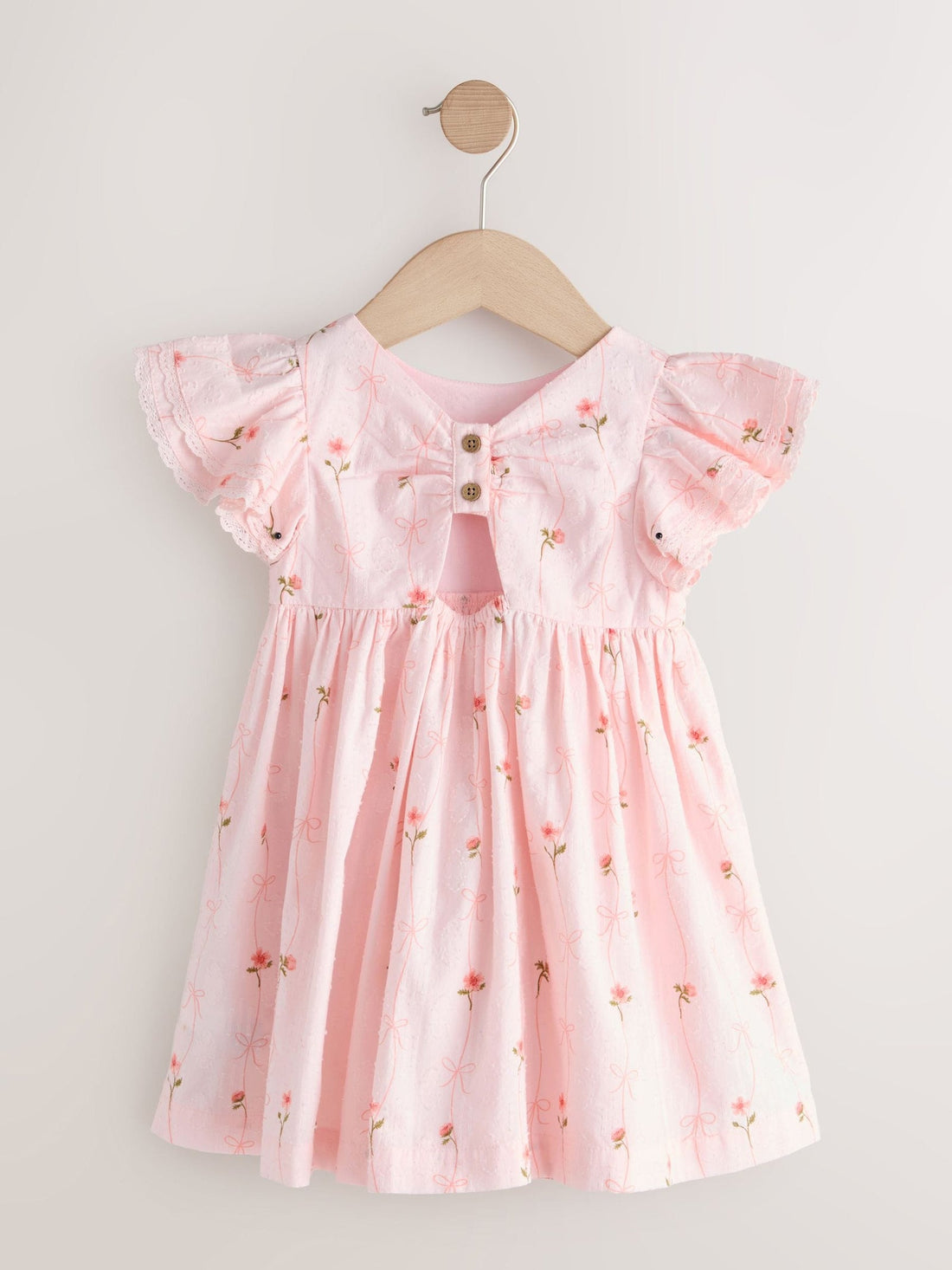 Pink Print Angel Sleeve Dress (3mths-8yrs)