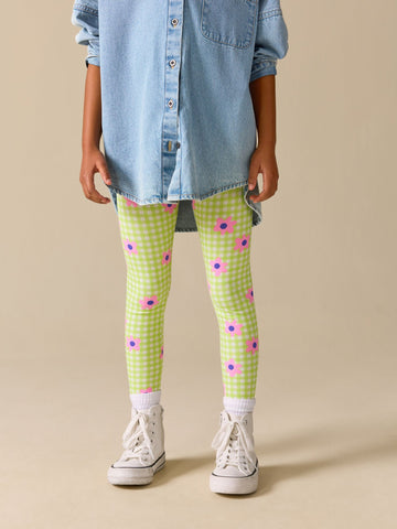 Green/Pink Gingham Flower Leggings (3-16yrs)