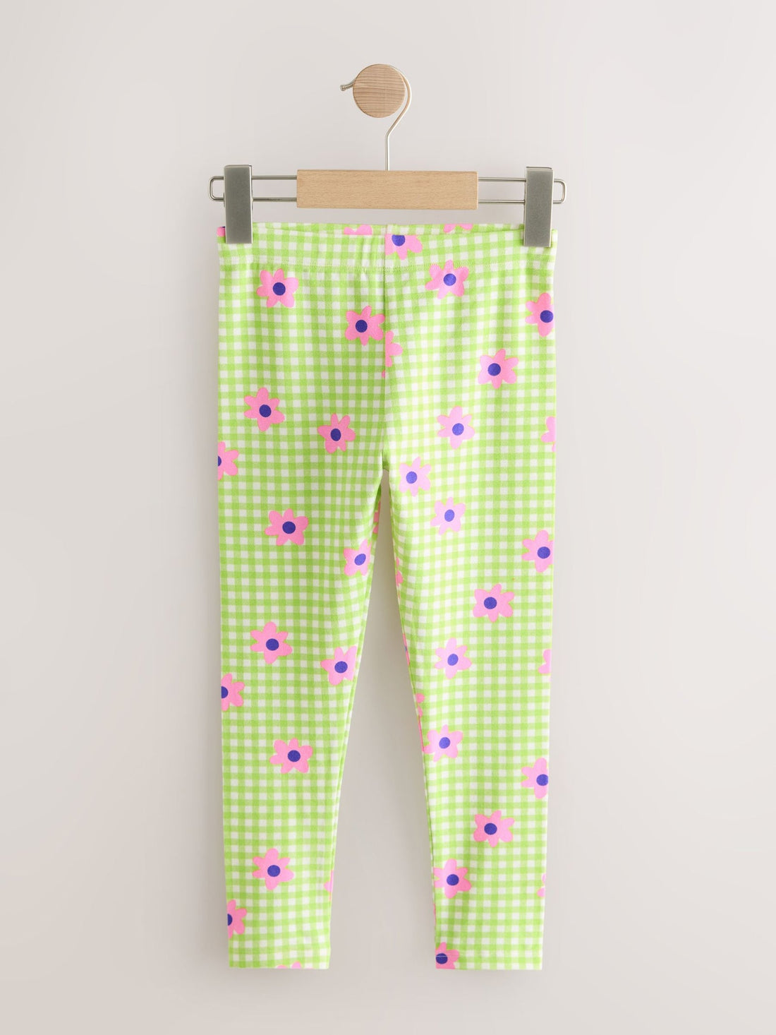 Green/Pink Gingham Flower Leggings (3-16yrs)