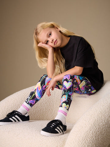Black Graffiti Heart Leggings (3-16yrs)