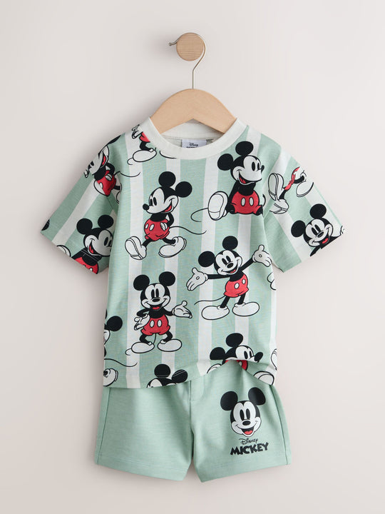 Sage Green Mickey Mouse T-Shirt and Shorts Set (3mths-8yrs)