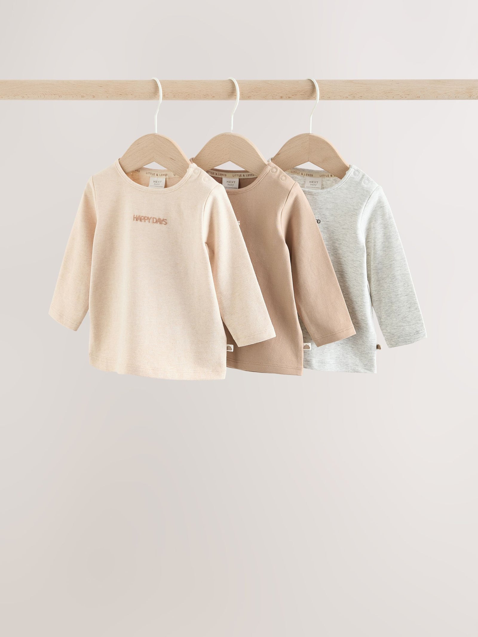 Neutral/Grey Long Sleeve Baby T-Shirts 3 Pack (0mths-2yrs)
