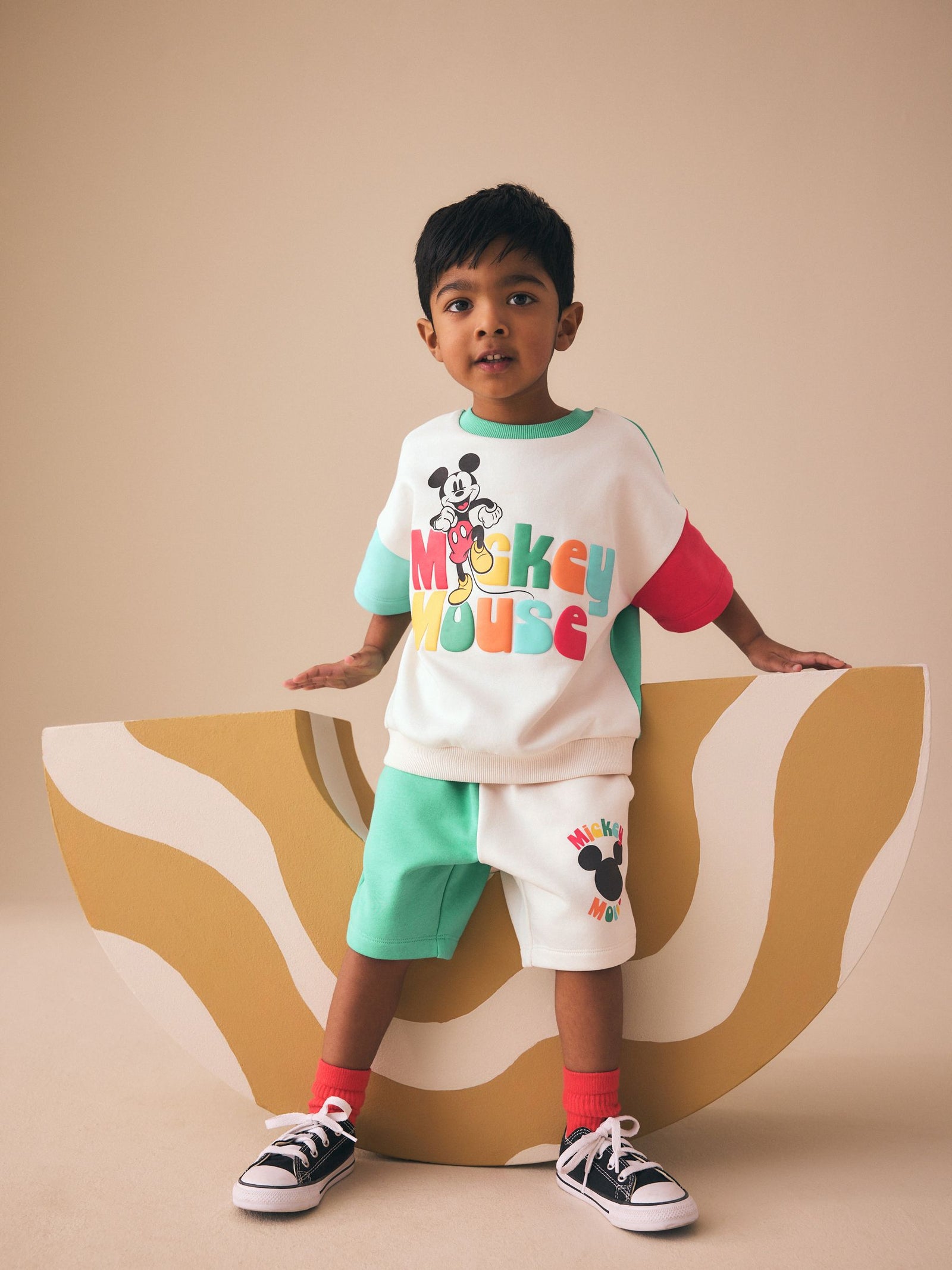 Colour Block Mickey Short Sleeve Crew and Shorts Set (3mths-8yrs)