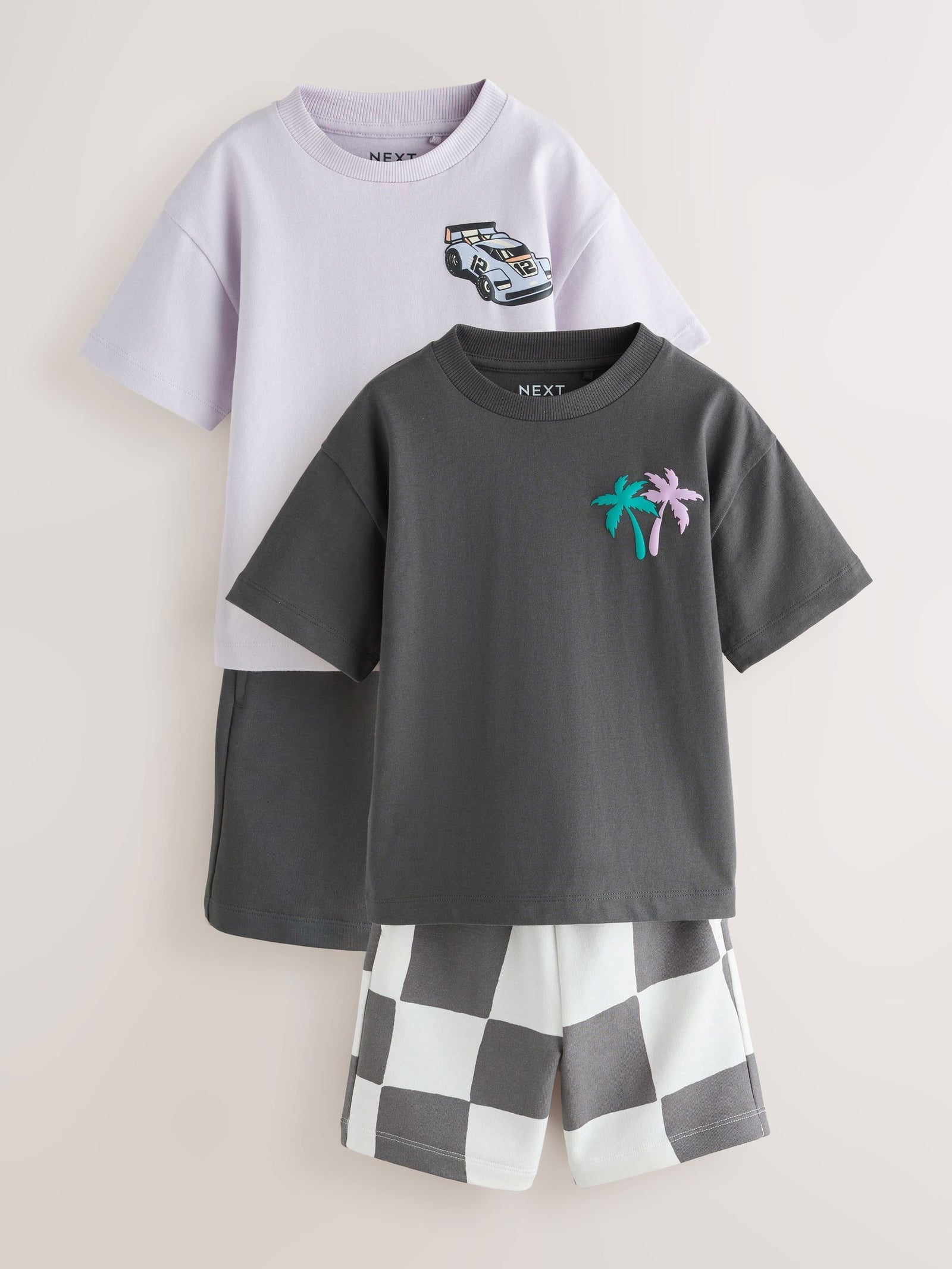 Charcoal Grey/Lilac Short Sleeve T-Shirt and Shorts Set 2 Pack (3mths-7yrs)