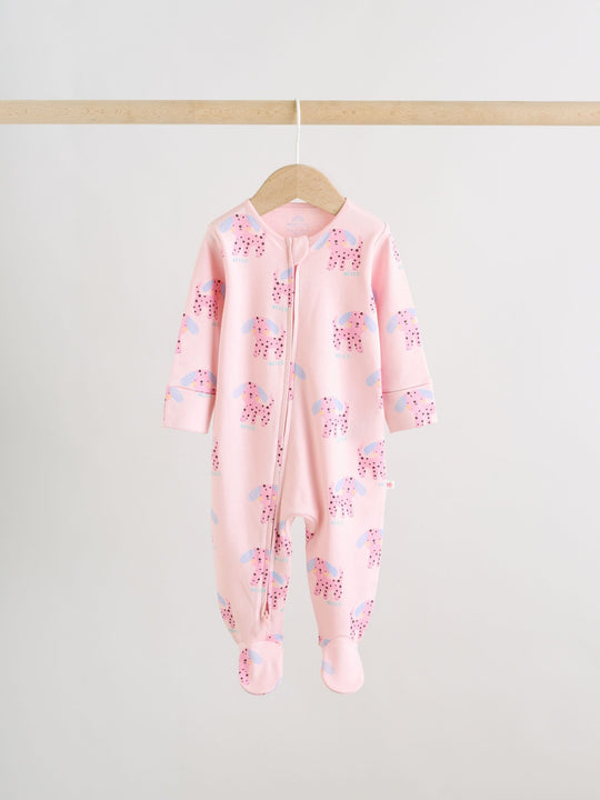 Pink/Yellow character Two Way Zip Baby Sleepsuits 3 Pack (0mths-2yrs)