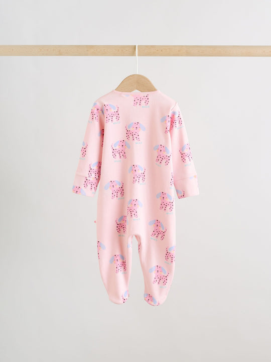 Pink/Yellow character Two Way Zip Baby Sleepsuits 3 Pack (0mths-2yrs)