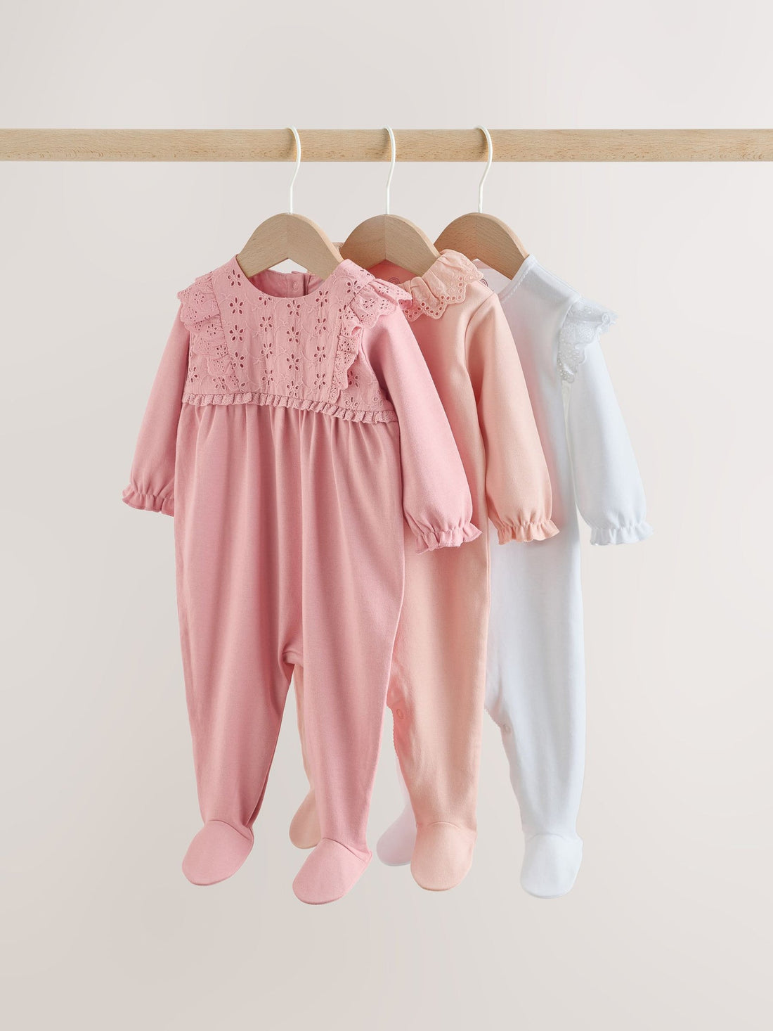 Pink Baby Sleepsuits 3 Pack (0mths-2yrs)