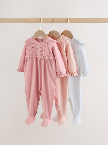 Pink Baby Sleepsuits 3 Pack (0mths-2yrs)
