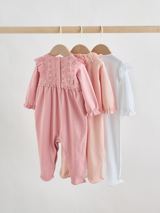 Pink Baby Sleepsuits 3 Pack (0mths-2yrs)