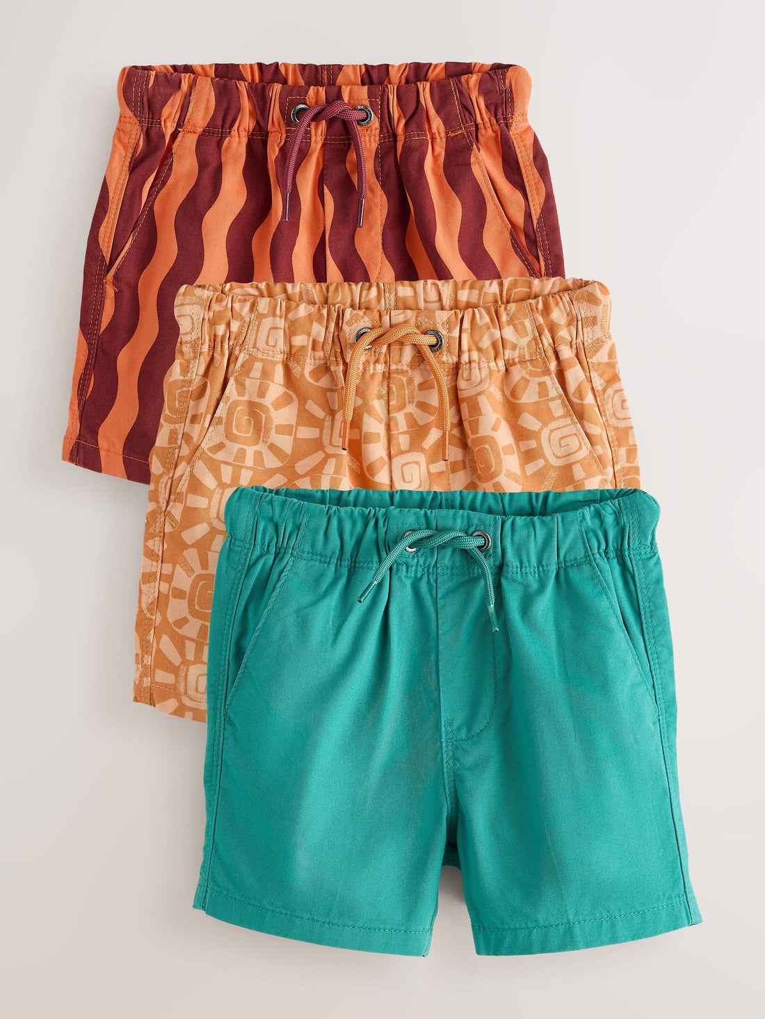 Green/Orange/Stripe Pull On Shorts 3 Pack (3mths-7yrs)