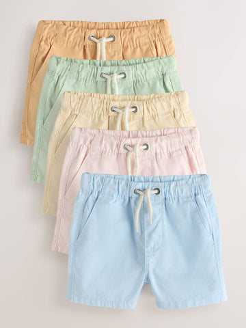 Orange/Yellow/Green/Pink/Blue Pull On Shorts 5 Pack (3mths-7yrs)