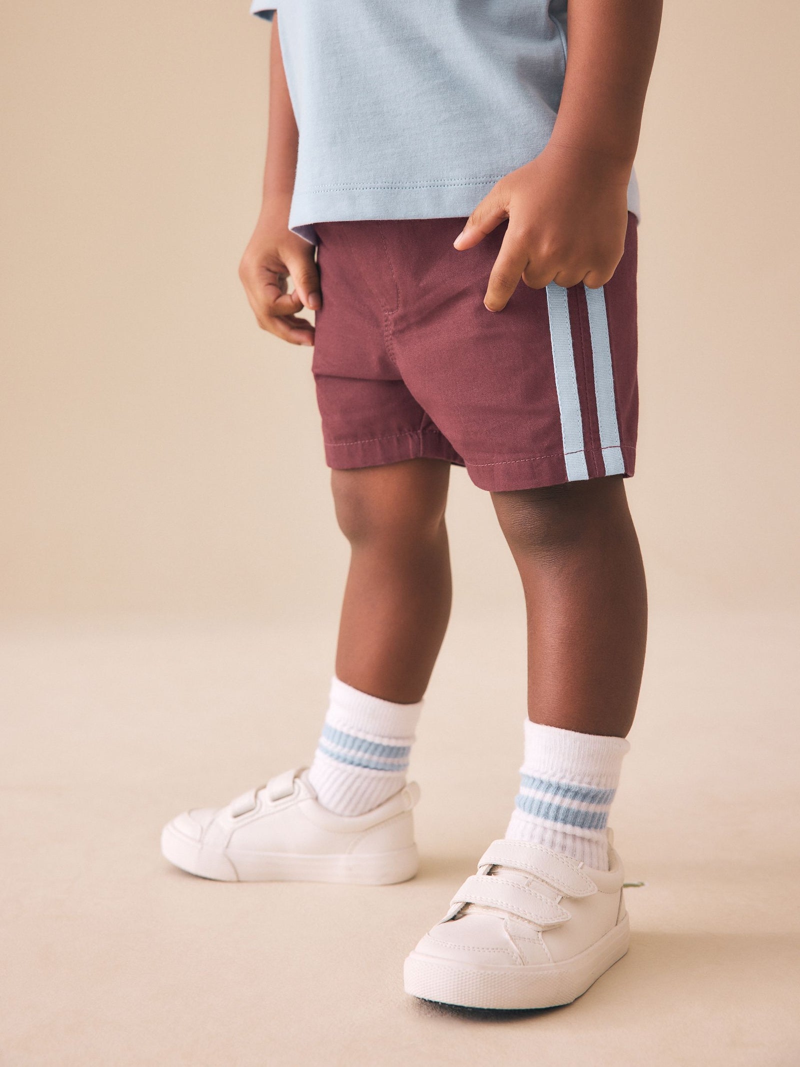 Burgundy Red Side Stripe Pull On Shorts (3mths-7yrs)