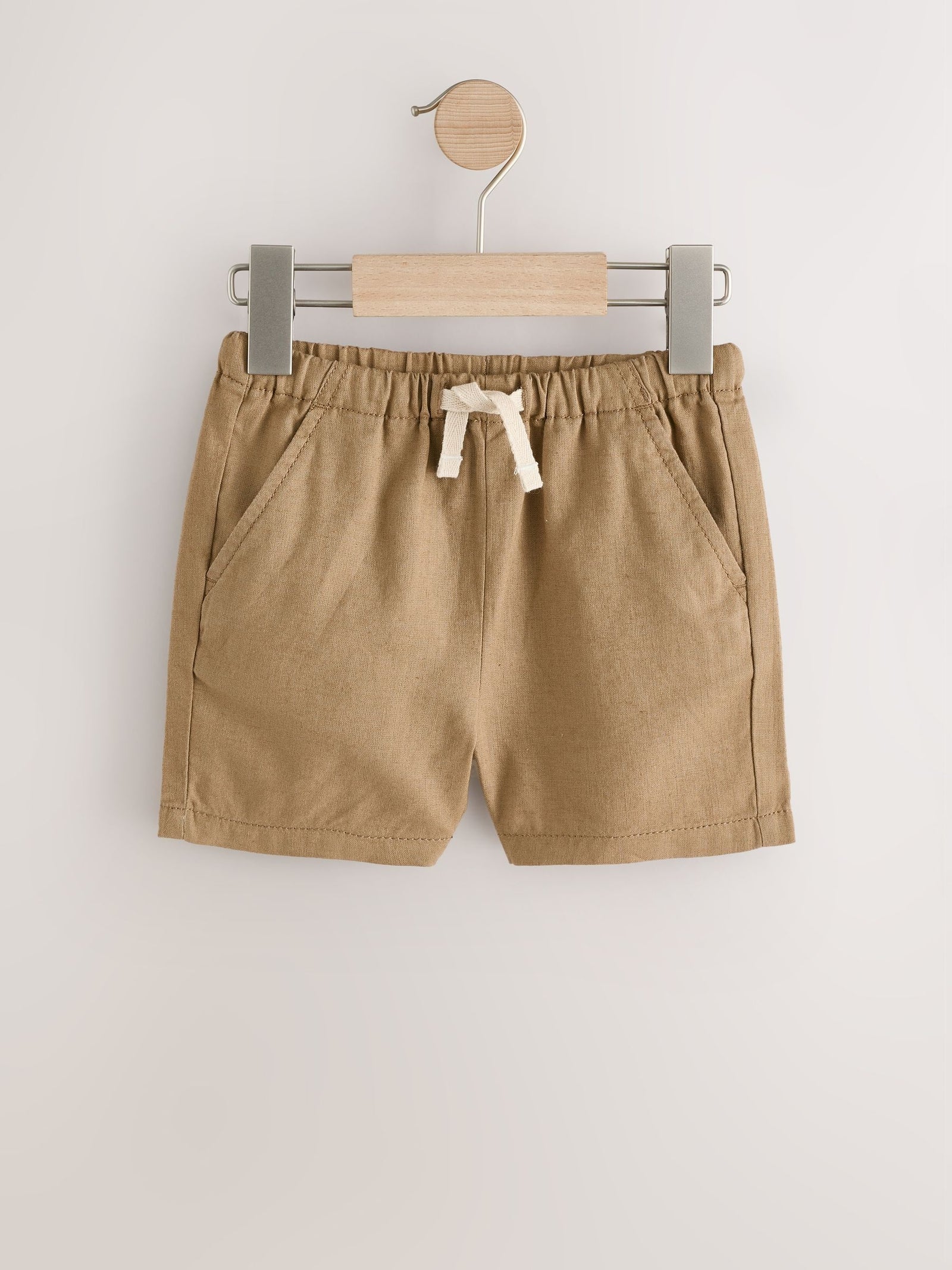 Tan Brown Linen Blend Pull On Shorts (3mths-7yrs)