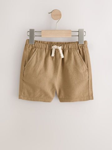 Tan Brown Linen Blend Pull On Shorts (3mths-7yrs)