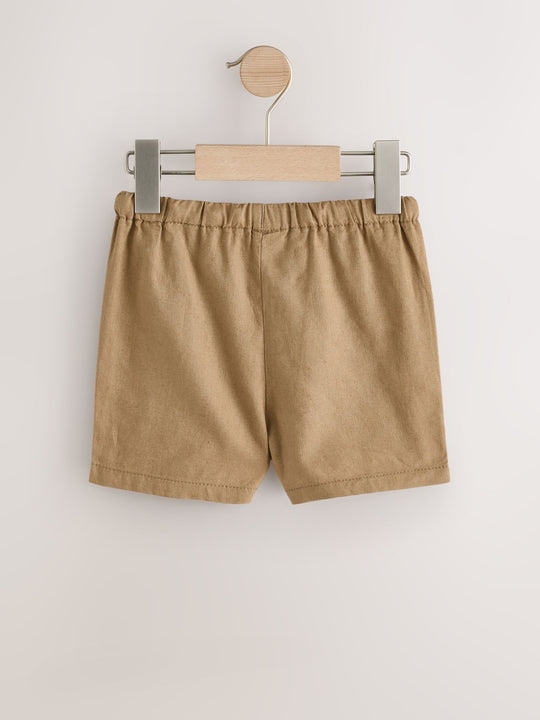 Tan Brown Linen Blend Pull On Shorts (3mths-7yrs)