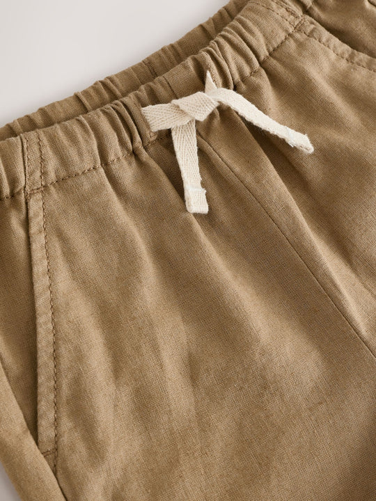 Tan Brown Linen Blend Pull On Shorts (3mths-7yrs)