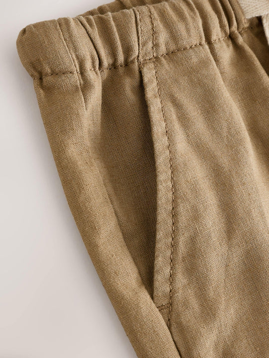 Tan Brown Linen Blend Pull On Shorts (3mths-7yrs)