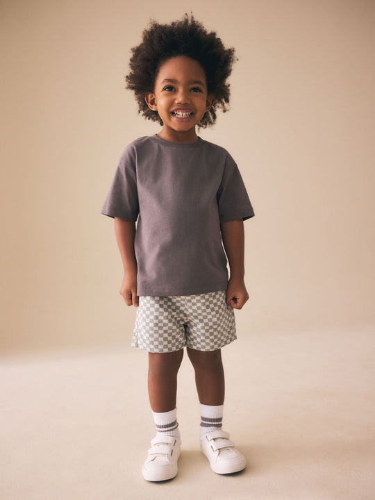 Neutral Checkerboard Pull On Shorts (3mths-7yrs)