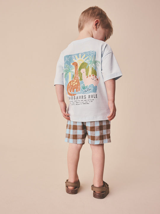 Blue/Brown Gingham Linen Blend Pull On Shorts (3mths-7yrs)