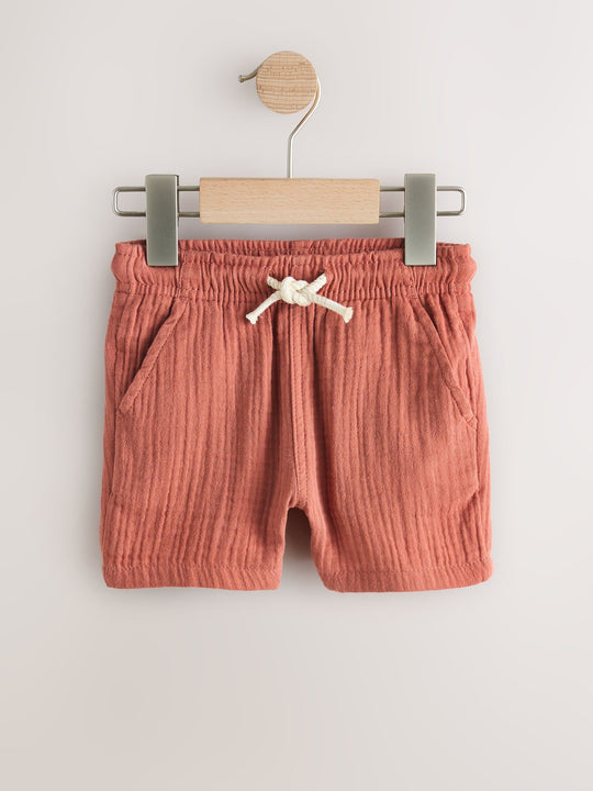 Neutral/Brown/Red/Blue/Sage Green Soft Textured Pull On Shorts 5 Pack (3mths-7yrs)