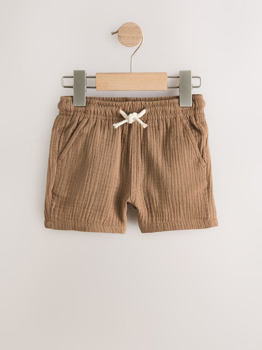 Neutral/Brown/Red/Blue/Sage Green Soft Textured Pull On Shorts 5 Pack (3mths-7yrs)