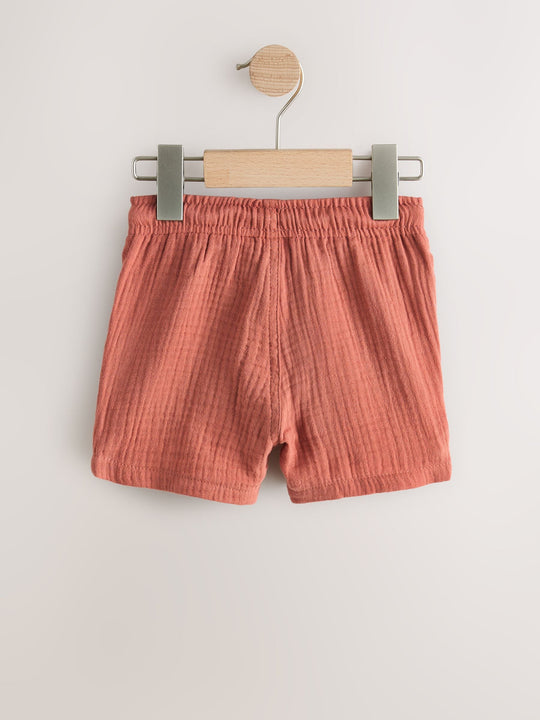 Neutral/Brown/Red/Blue/Sage Green Soft Textured Pull On Shorts 5 Pack (3mths-7yrs)